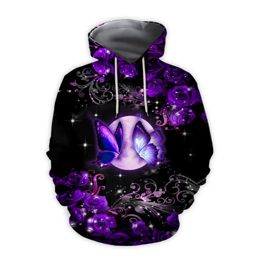 FUNSTUFFPRINT  Purple Butterfly 3D Hoodie and Zip Hoodie