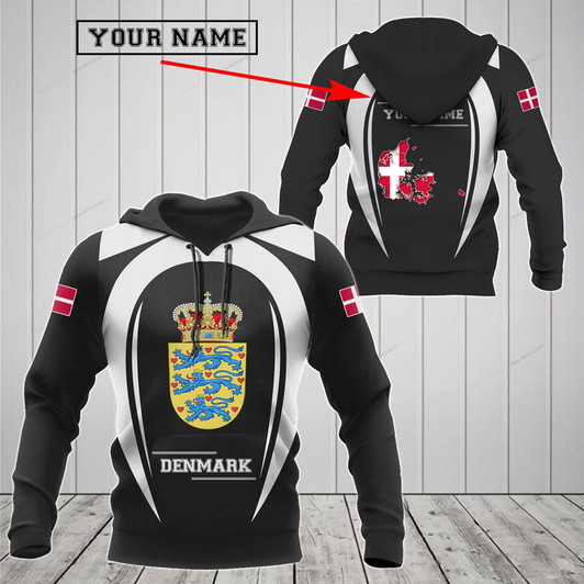 FUNSTUFFPRINT Customize Denmark Map & Coat Of   3D Hoodie and Zip Hoodie