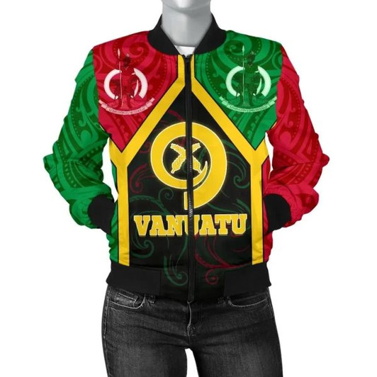 FUNSTUFFPRINT Bomber Jacket Vanuatu Polynesian – Vanuatu Flag and Coat Of Arms 3D Bomber Jacket