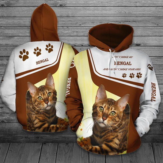 FUNSTUFFPRINT Dont Judge My Bengal Cat Paw 3D Hoodie and Zip Hoodie