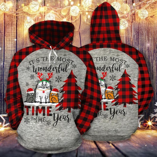 FUNSTUFFPRINT Cat Wonderful Time Of The Year 3D Hoodie and Zip Hoodie