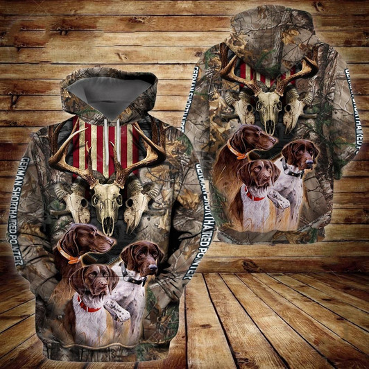 FUNSTUFFPRINT Gift For Dog Lover German Shorthaired Pointer Hunting Pullover  3D Hoodie and Zip Hoodie