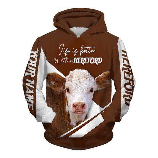 FUNSTUFFPRINT  Life Is Better With A Hereford Cow Brown  3D Hoodie and Zip Hoodie