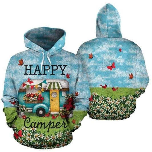 FUNSTUFFPRINT Camping Happy Camper Full Printing  3D Hoodie and Zip Hoodie