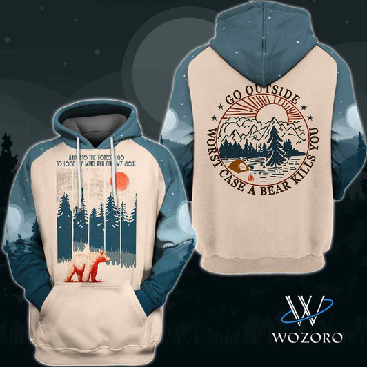 FUNSTUFFPRINT Bear Into Forest Kills You Camping  3D Hoodie and Zip Hoodie