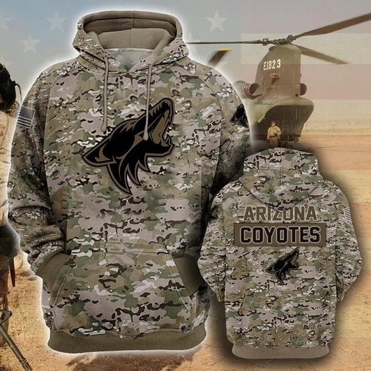 FUNSTUFFPRINT Arizona Coyotes Camouflage Veteran  3D Hoodie and Zip Hoodie