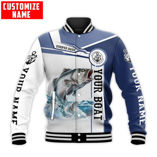 FUNSTUFFPRINT Custom name Striped Bass fishing Catch and Release D Design Fishing 3D Baseball Jacket S3VJ-10016