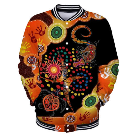 FUNSTUFFPRINT Aboriginal Naidoc Week 2021 Turtle Lizard 3D Baseball Jacket S3VJ-10072