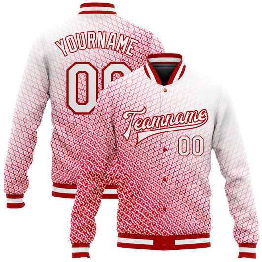 FUNSTUFFPRINT Custom Red White 3D Pattern Design Bomber Full-Snap Varsity Letterman Jacket 3D Baseball Jacket