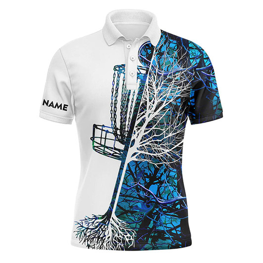 Custom Men's Disc Golf Men Polo Shirt, Custom Name Blue Camo Basket Apparel - Personalized Sports Gift For Men, Husband, Boyfriend, Golf Lover