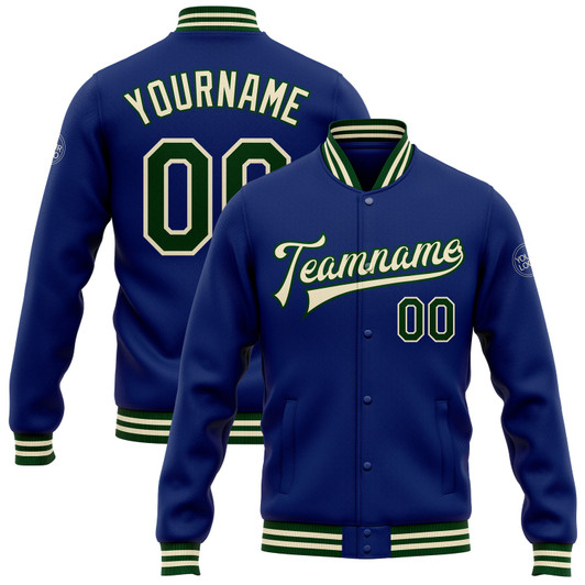 FUNSTUFFPRINT Custom Royal Green-Cream Bomber Full-Snap Varsity Letterman Jacket 3D Baseball Jacket