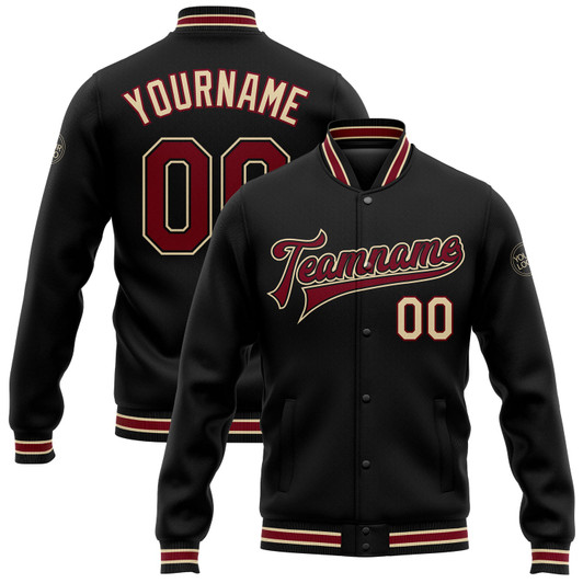 FUNSTUFFPRINT Custom Black Crimosn-City Cream Bomber Full-Snap Varsity Letterman Jacket 3D Baseball Jacket