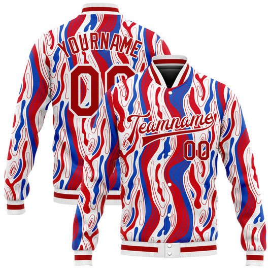 FUNSTUFFPRINT Custom Figure Red-Royal 3D Pattern Design Bomber Full-Snap Varsity Letterman Jacket 3D Baseball Jacket