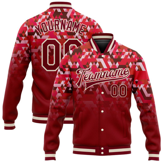 FUNSTUFFPRINT Custom Red Crimson-Cream 3D Pattern Design Bomber Full-Snap Varsity Letterman Jacket 3D Baseball Jacket