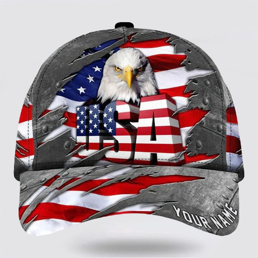 FUNSTUFFPRINT American Flag Bad Eagle Custom Name Baseball Cap - Christian Hats for Men and Women