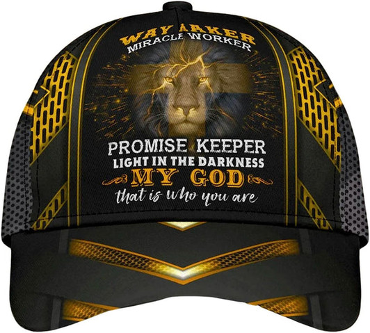 FUNSTUFFPRINT Lion Cross Way Maker, Miracle Worker, Promise Keeper All Over Print Baseball Cap - Christian Hats For Men Women