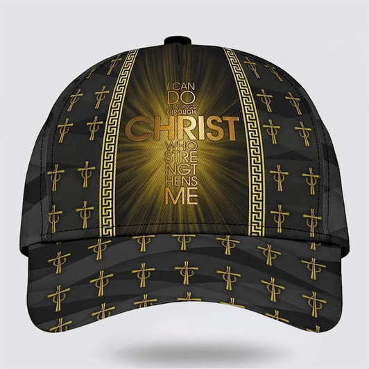 FUNSTUFFPRINT The Cross I Can Do All Things Through Christ Classic Hat All Over Print - Christian Hats for Men and Women