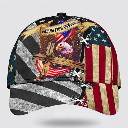 FUNSTUFFPRINT One Nation Under God Cross Eagle Classic Hat All Over Print - Christian Hats for Men and Women