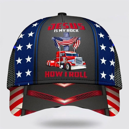 FUNSTUFFPRINT Jesus Is My Rock How I Roll Baseball Cap - Christian Hats for Men and Women