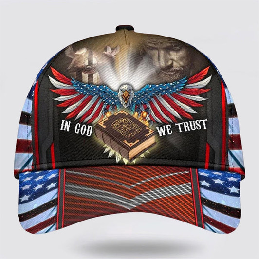 FUNSTUFFPRINT In God We Trust Jesus Cross Eagle Baseball Cap - Christian Hats for Men and Women