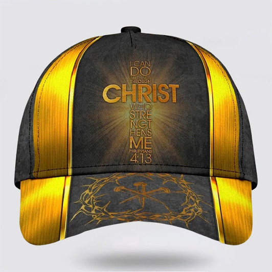 FUNSTUFFPRINT I Can Do All Things Through Christ Cross Baseball Cap - Christian Hats for Men and Women