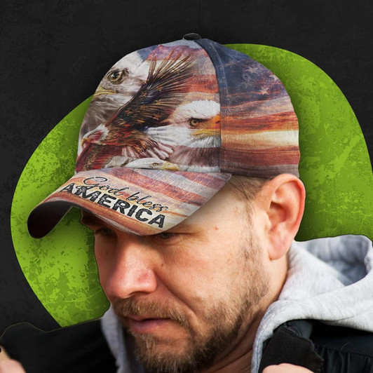 FUNSTUFFPRINT God Bless America Eagle Baseball Cap - Christian Hats for Men and Women
