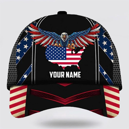 FUNSTUFFPRINT Custom Name American Flag Eagle Baseball Cap - Christian Hats for Men and Women
