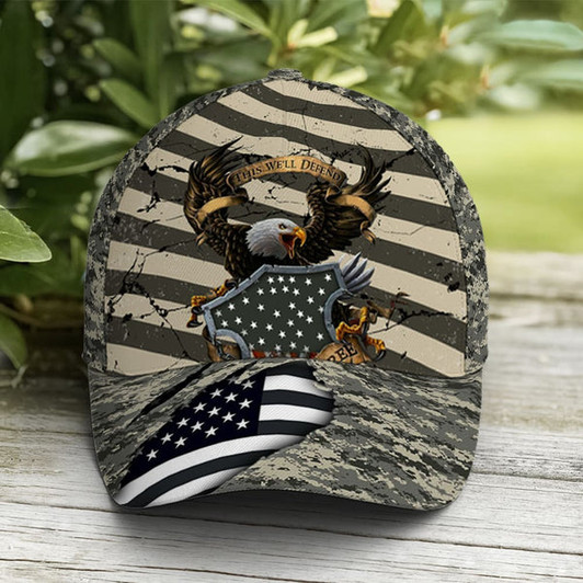 FUNSTUFFPRINT Eagle Veteran US Flag Camo Pattern Baseball Cap