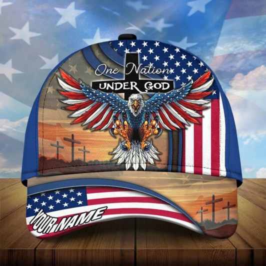 FUNSTUFFPRINT Customized One Nation Under God Baseball Classic Cap - Independence Day Cap Hat Eagle American Cap