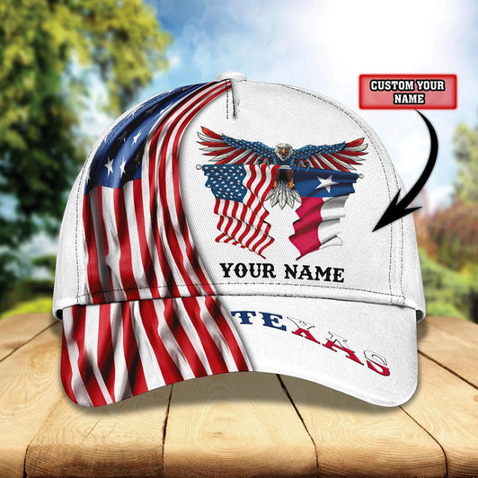 FUNSTUFFPRINT Custom With Name Texas Baseball Cap Hat - American Support Texas 3D Cap Hat - Eagle Texas Cap Hat