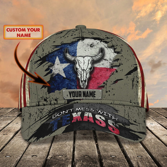 FUNSTUFFPRINT Custom With Name Texas Baseball Cap Hat - American Support Texas 3D Cap Hat - Eagle Texas Cap Hat-SBC-10184