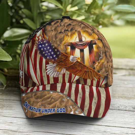 FUNSTUFFPRINT American Eagle Flag One Nation Under God Cross Sign Baseball Cap