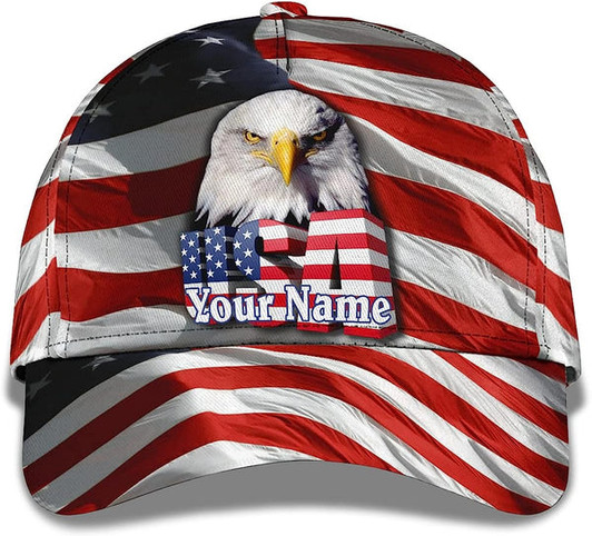 FUNSTUFFPRINT Usa America Flag Bald Eagle Custom Name All Over Print Baseball Cap - Christian Hats For Men Women