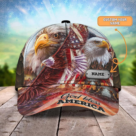 FUNSTUFFPRINT Us Bald Eagle God Bless America Custom Name All Over Print Baseball Cap - Christian Hats For Men Women