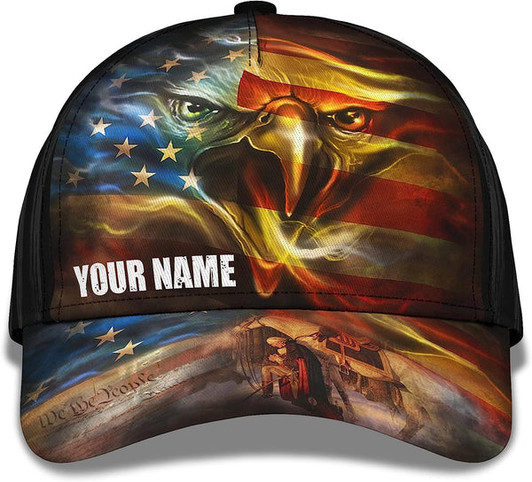 FUNSTUFFPRINT Patriotic We The People Bald Eagle Custom Name All Over Print Baseball Cap - Christian Hats For Men Women