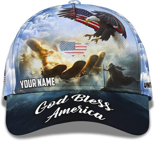 FUNSTUFFPRINT Custom Hand Of Jesus God Bless America Eagle All Over Print Baseball Cap - Christian Hats For Men Women
