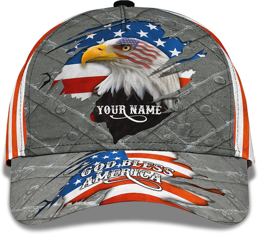 FUNSTUFFPRINT God Bless America Jesus Religion Eagle And American Flag Custom Name All Over Print Baseball Cap - Christian Hats For Men Women