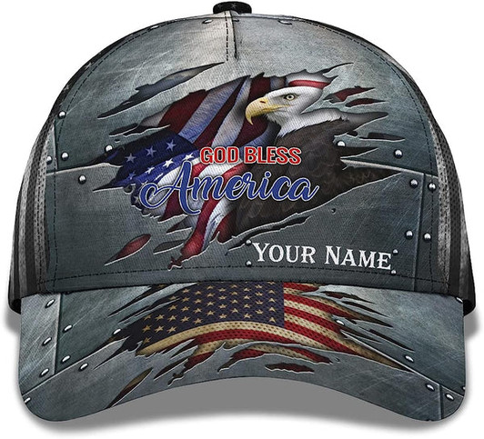 FUNSTUFFPRINT Custom God Bless America Bald Eagle Patriotic All Over Print Baseball Cap - Christian Hats For Men Women