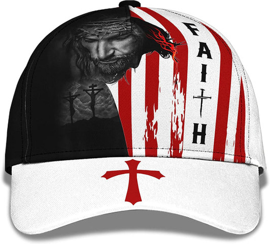 FUNSTUFFPRINT Faith American Flag And God And Cross All Over Print Baseball Cap - Christian Hats For Men Women