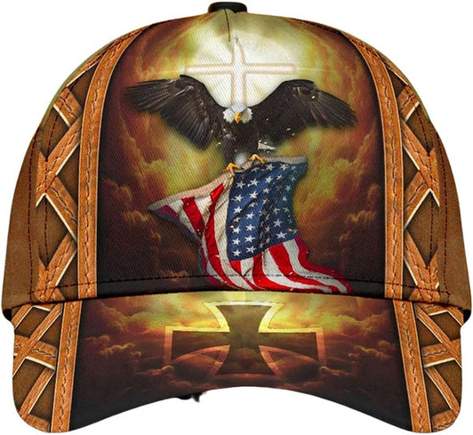 FUNSTUFFPRINT Eagle With One Nation Under God All Over Print Baseball Cap - Christian Hats For Men Women