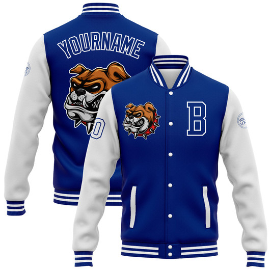 FUNSTUFFPRINT Custom Royal White 3D Pattern Design Bomber Full-Snap Varsity Letterman Jacket 3D Baseball Jacket
