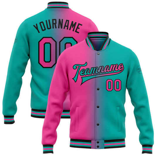 FUNSTUFFPRINT Custom Aqua Pink-Black Bomber Full-Snap Varsity Letterman Gradient Fashion Jacket 3D Baseball Jacket