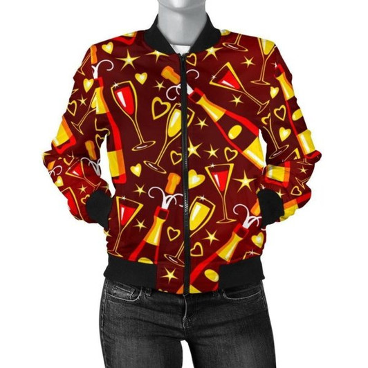 FUNSTUFFPRINT Champagne Pattern Print Women Casual Bomber Jacket 3D Bomber Jacket