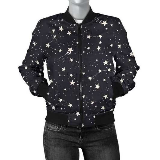 FUNSTUFFPRINT Constellation Star Print Pattern Women Casual Bomber Jacket 3D Bomber Jacket
