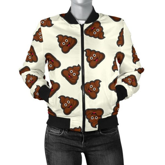FUNSTUFFPRINT Emoji Poop Pattern Print Women Casual Bomber Jacket 3D Bomber Jacket