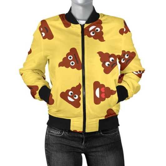 FUNSTUFFPRINT Emoji Poop Print Pattern Women Casual Bomber Jacket 3D Bomber Jacket