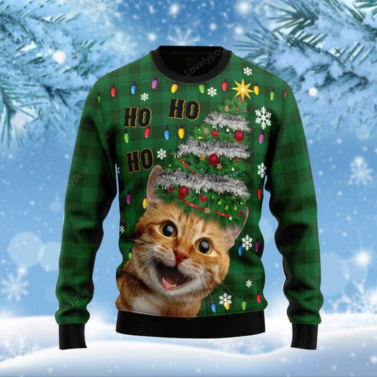 FUNSTUFFPRINT Cat Ho Ho Ho Christmas Funny Ugly Christmas Sweater For Men & Women  Ugly Sweater