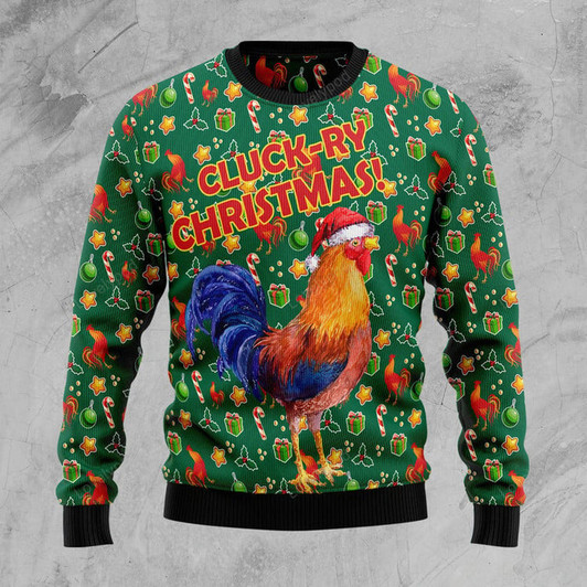 FUNSTUFFPRINT Cluck-ry Christmas Funny Ugly Christmas Sweater For Men & Women Adult  Ugly Sweater