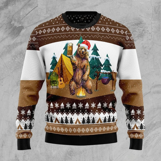 FUNSTUFFPRINT Camping Bear I Hate People Funny Ugly Christmas Sweater For Men & Women Adult - Christmas Gifts  Ugly Sweater