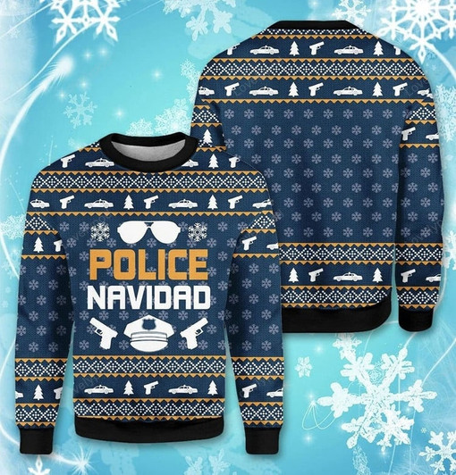 FUNSTUFFPRINT Police Navidad Xmas Ugly Christmas Sweater  Ugly Sweater